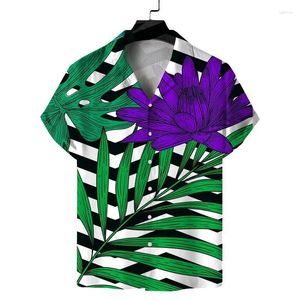 Chemises décontractées pour hommes Hawaiian Tropical Plant Tree Feuilles de feuilles pour hommes Spring Summer 3D PREST STREET BLAIS BOUTON LOBLE