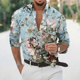 Chemises décontractées pour hommes Chemise tropicale hawaïenne pour hommes 3D imprimé floral confort revers à manches longues chemisier plage vacances camisa hauts surdimensionnés