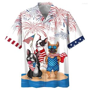 Chemises décontractées pour hommes Hawaiian Vintage USA drapeau pour hommes chien 3d imprime