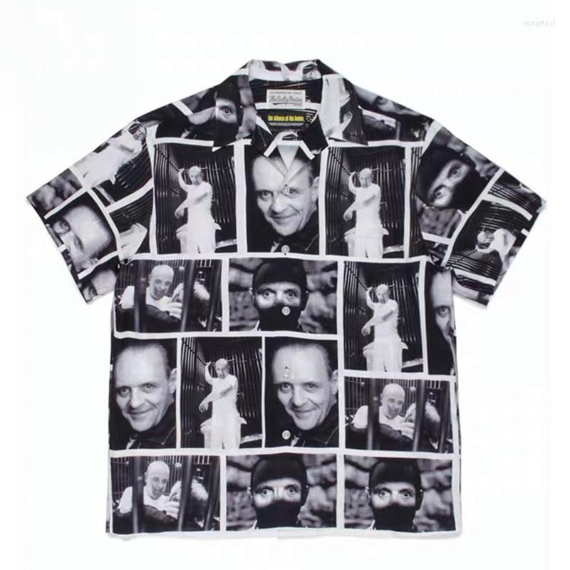 Mäns avslappnade skjortor Hawaiian Wacko Maria Black Street Fashion Men Kvinnor 1: 1 överdimensionerad skjorta