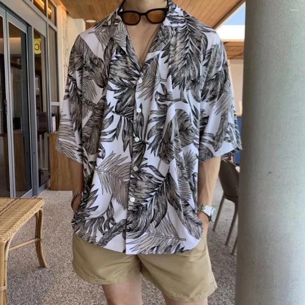 Chemises décontractées pour hommes Hawaiian White Print Summer Manches courtes Surdimensionné Zaful Bouton Up Big Taille Harajuku Cool Blouse Articles pour hommes