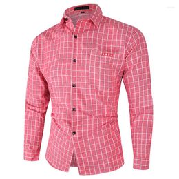 Casual shirts voor heren hcxy 2023 merk gecontroleerd op mannen modieuze kleding heren rooster met lange mouwen multicolor shirt mannelijk