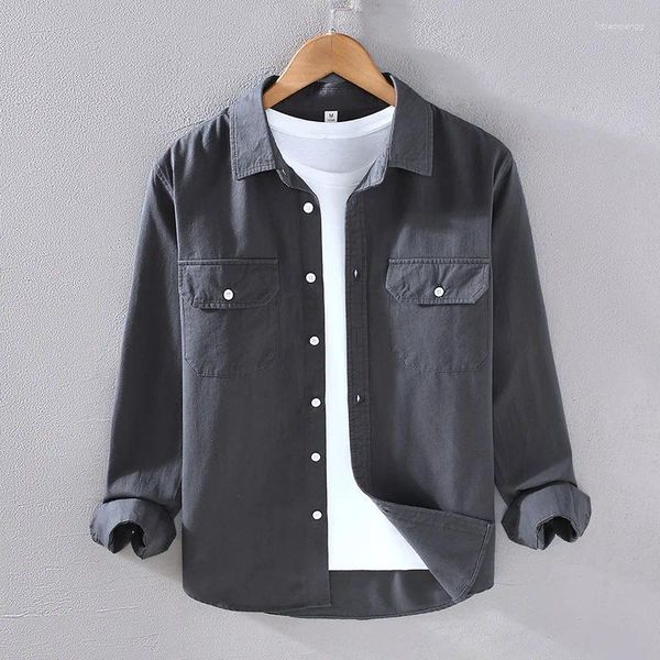 Chemises décontractées pour hommes Coton épais à manches longues Chemise épaisse Hommes Vêtements Rétro Cargo Tops Twill Twill Smart Wear Poches Multi Couleurs