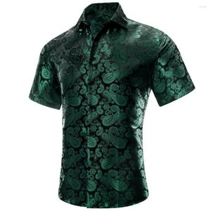Casual shirts voor heren hi-tie zwart groen zijden korte mouwen heren voorjaar zomerveer Hawaii Jacquard Paisley shirt blouse mannelijke trouwkantoor xxxl