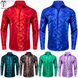 Camisas casuales para hombres Hi-Tie Jacquard Seda Camisas para hombres Solapa Manga larga Boda Camisa de negocios Vaquero Alta calidad Azul Oro Verde Rojo Blanco Negro T230714