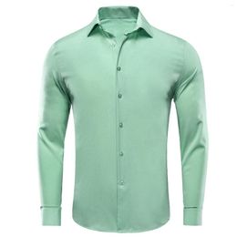 Chemises décontractées pour hommes Hi-tie Silk solide à manches longues à manches longues robe à revers de chemisier Blue Blue Mint Pink Purple Green Green