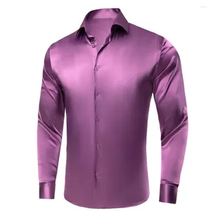 Camisas casuales para hombres Hi-Tie Purple Seda sólida para hombre Solapa de manga larga Camisa de vestir Blusa suave para hombre Formal Boda Negocio de gran tamaño