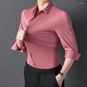 Chemises décontractées pour hommes haute élastique et sans trace printemps automne 2023 chemise à manches longues Cotta hommes Slim Spandex affaires sans repassage