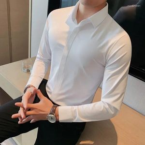 Chemises décontractées pour hommes à manches longues élastiques pour les vêtements pour hommes 2024 Business Formal Wear Tuxedo Big Size Shirt Robe 4xl-M