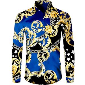 Casual shirts heren high-end luxe gouden patroon 3D gedrukt kortful mouw button-down voor mannen street style trendy tops hiphop outfits 221117