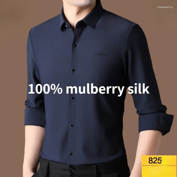 Chemises décontractées pour hommes Mulberry Silk à manches longues Chauffes à manches longues Men Rairs résistantes non ferrices en fer sans couture pour 2024 Indulgence
