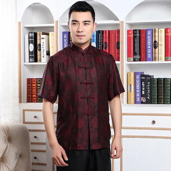 Chemises décontractées pour hommes haut de gamme en soie de mûrier à manches courtes en gaze d'été chinois 6001