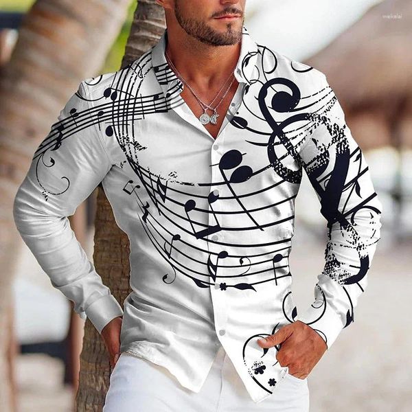 Chemises décontractées pour hommes Fashion haut de gamme Fashion 3D Bouton de revers musical à manches longues imprimée S-6XL à manches longues à manches longues