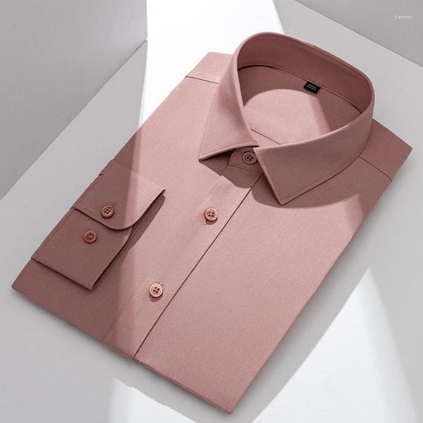Chemises décontractées pour hommes Chemise haut de gamme à manches longues Haut de couleur unie Cardigan Robe d'affaires Poche Moins Costume Doublure intérieure