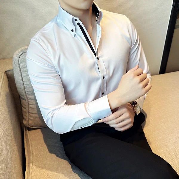 Chemises décontractées pour hommes Chemise à manches longues d'automne de haute qualité Hommes coréens Slim Business Costumes de fête sociale formelle Vêtements de rue