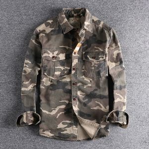 Camisas casuales para hombres Camuflaje de algodón de alta calidad bolsillo de carga larga duración de senderismo al aire libre Camicia 230221