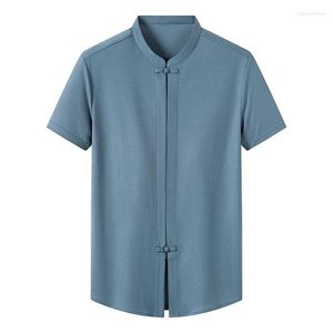 Chemises décontractées pour hommes de haute qualité pour hommes Style chinois à manches courtes Bouton de couleur pure Cool Vêtements pour hommes Classic Designer Top