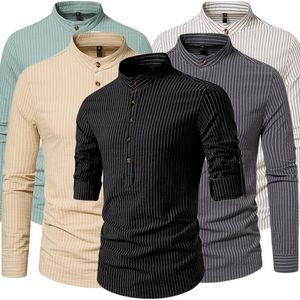 Casual shirts van heren van hoge kwaliteit Henley kraag lange mouwen gestreepte shirt pullover t -shirt 230823