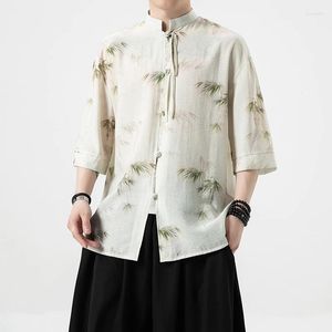 Camisas casuales para hombres Camiseta de huella de seda de alta calidad Oriental Oriental Caballero Asiático Blusa Asiática Tradicional Ethnic Luxury Vintage Vintage Tang