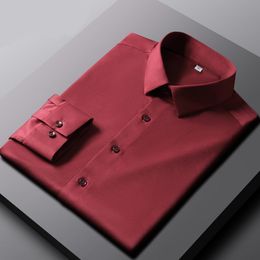 Casual shirts voor heren hoogwaardige luxe boetiek shirt zijden comfortabel aanraking met lange mouw trouwjurk wit zwart roze smoking 38 230201
