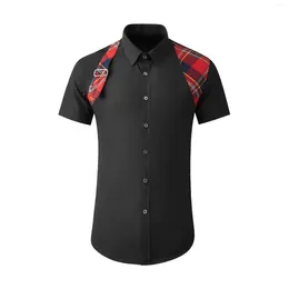 Chemises décontractées pour hommes de haute qualité Bijoux de luxe Chemise Sangle Plaid Épissage contre la couleur Outillage Slim Manches longues