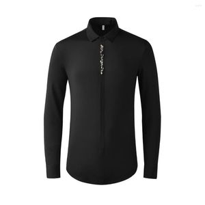 Chemises décontractées pour hommes, bijoux de luxe de haute qualité, chemise à manches longues, printemps et automne, chemise ample élastique fine