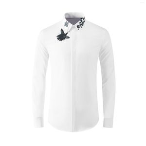 Casual overhemden voor heren Hoge kwaliteit luxe sieraden Borduren Katoen Herenkleding Kleding met volledige mouw Blank Wit Shirtsgood