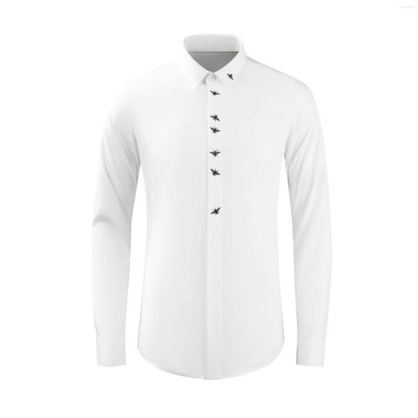 Chemises décontractées pour hommes Bijoux de luxe de haute qualité Brodé Hommes Chemise à manches longues Slim Vintage Business Robe formelle Shirtsgood