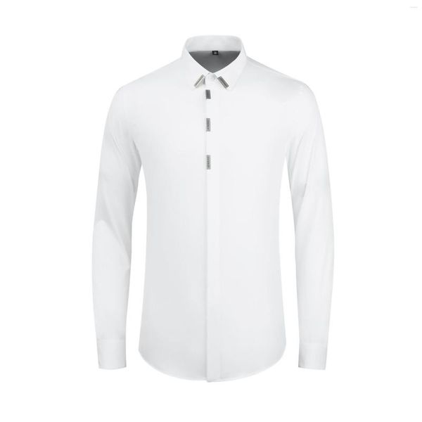 Camisas casuales para hombres Joyería de lujo de alta calidad con botones de gran tamaño de manga larga con cuello en V camiseta blanca Slim-Fit Shirtgood