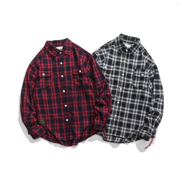 Chemises décontractées pour hommes de haute qualité hommes F/W poches épaisses chemise en flanelle tartan à carreaux coupe surdimensionnée