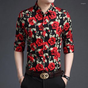 Casual shirts van heren van hoge kwaliteit Heren bloemen herfst Pure katoen mannelijke man met lange mouwen kleding Fashion bloemen bedrukte jurk voor man