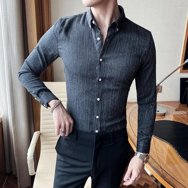 Camisas casuales para hombres Camisa a rayas de alta calidad para hombre Slim British Business Formal Desgaste sin arrugas Street Black