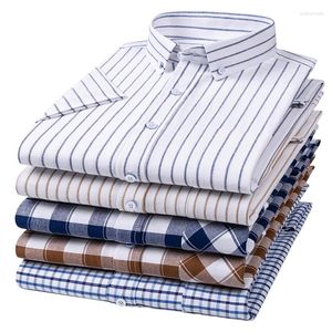 Chemises décontractées pour hommes de haute qualité été à manches courtes en coton Oxford confortable et respirant simple à carreaux rayé affaires