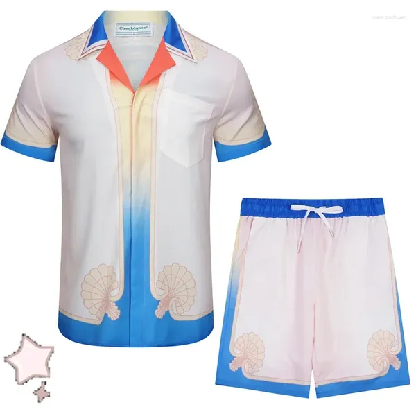 Camisas informales para hombre, camiseta de manga corta con estampado de amanecer de alta calidad, conjunto de pantalones cortos de playa Vintage, camisa hawaiana para hombre y mujer