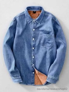 Casual overhemden voor heren Hoge kwaliteit fleece fluwelen denimoverhemden Warme winterjeans Overhemd Heren button-donsjack Heren dieptepunt herenoverhemd