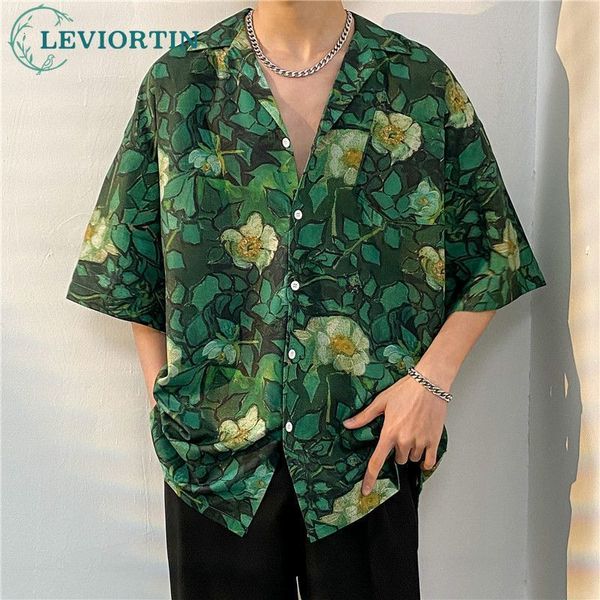 Chemises décontractées pour hommes High Street Male Hawaiian Shirt Flower Full Print Summer Cardigan Short Sleeve Blouse Tops For Men 230720