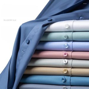 Chemises décontractées pour hommes Hight QuLity Mulberry Silk modal Long-Sheeve for Men Slim Fit Shirt Formal Color Color Color