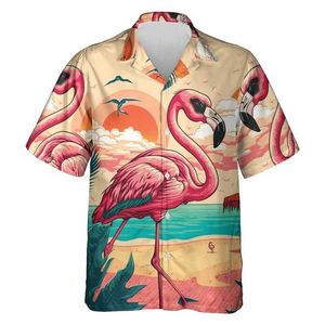Chemises décontractées pour hommes Hip Hop Hawaiian Flamingo 3D Chemises de plage imprimées Aloha Animal Courte de vacances Femme Femmes Blouse Blouse Fashion Bouton Y2K Tops 240424