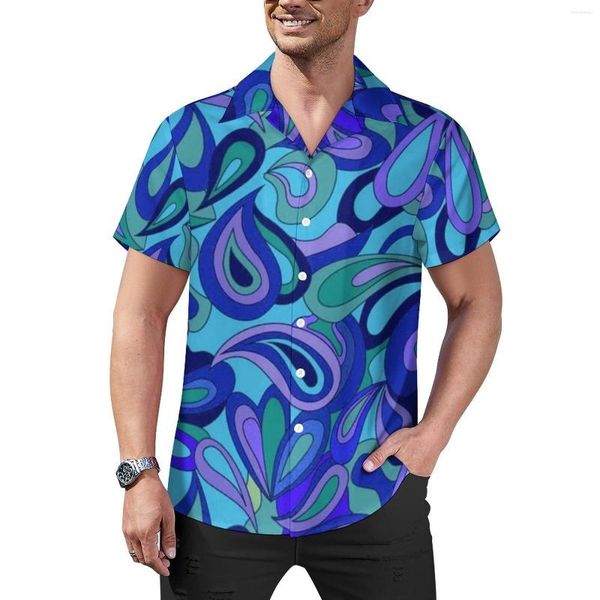 Chemises décontractées pour hommes Hippie Beach Shirt Blue Tears Imprimez Summer Men Retro Blouses Short-Sceeve Custom Vêtements Big Size 4xl