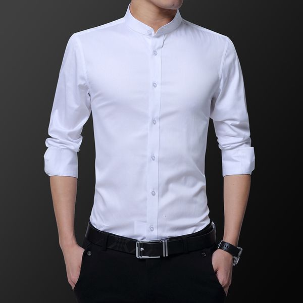 Camisas casuales para hombres Camisa sin cuello de diseño Hipster para hombres Casual 100% algodón Suave Slim Fit Manga larga Blanco Negro Azul marino Camisas de esmoquin 4XL 5XL 230321