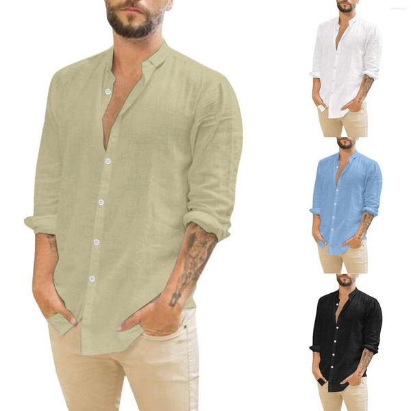 Camisas informales para hombre, blusa de moda para hombre, ropa de playa, algodón, Hawai, botón de lino Tropical, verano para hombre