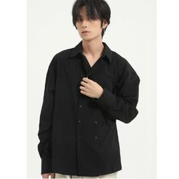 Heren Casual Shirts Homem Duplo Breasted Manga Longa Camisa Masculino Japão Coreia Estilo Streetwear Moda de Cor Sólida