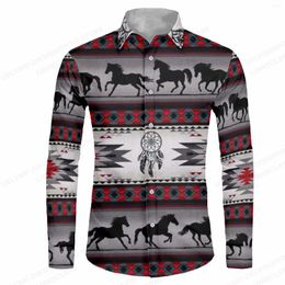 Camisas casuales para hombres Caballo Hawaiano Hombres Camisa de moda Manga larga Vintage Blusa de playa Ropa Turn Over Collar Camisas Unisex