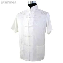 Chemises décontractées pour hommes Hot Vente blanc traditionnel Chinois Mentirs Mens Top Summer Satin Polyester Hombres Camisa Taille S M L XL XXL XXXL M0015 2449