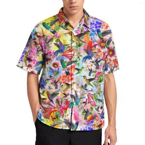 Chemises décontractées pour hommes Humming Birds Chemise de vacances Fleurs rétro Imprimer Hawaiian Men Nouveauté Blouses Manches courtes Motif Tops Plus Size