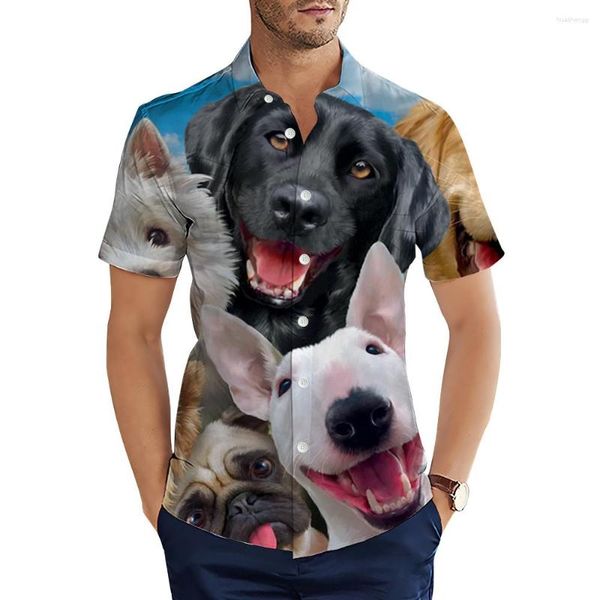 Camisas casuales para hombres HX Moda para hombres Perro divertido Labrador negro Bull Terrier Impreso en 3D para ropa Tops de verano Camisas