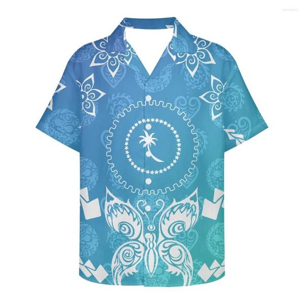 Chemises décontractées pour hommes HYCOOL Chuuk Polyneian Tribal Hommes Vêtements Chemise hawaïenne papillon bleu royal Polyester extensible
