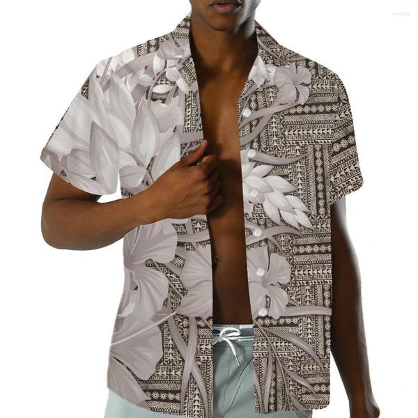 Camisas casuales para hombres HYCOOL Fiesta temática personalizada Camisa hawaiana de manga corta Polinesia Tribal 5XL Hombres Botón Hasta Estampado floral Aloha