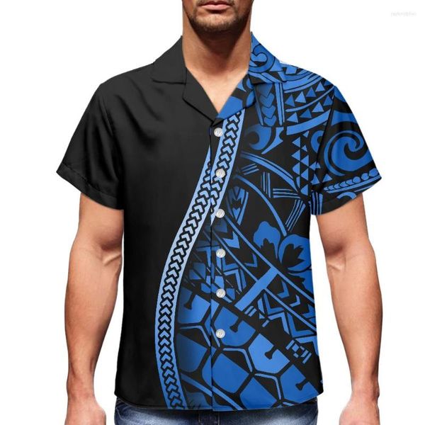 Chemises décontractées pour hommes HYCOOL été hawaïen pour hommes vêtements de plage à manches courtes noir boutonné chemise coupe régulière Aloha ample Tribal