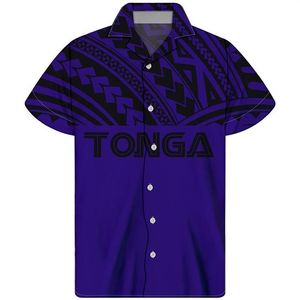 Camisas casuales para hombres HYCOOL Tonga Tatuaje Impresión Azul marino Vintage Manga corta Hombres Camisa Botón Up Oversize Hawaiian Beach Cust242G